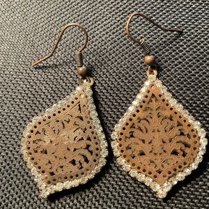 Intricate Brown and Silver Leaf Earrings